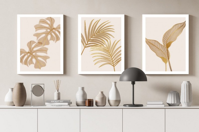 set of Canvas Wall Art, Abstract Portrait of Golden foliage cm
