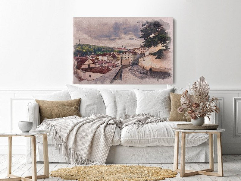 Canvas Wall Art, Abstract Portrait of street in Prague, Czech cm