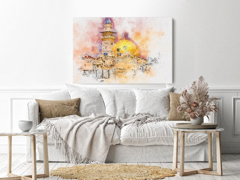 Canvas Wall Art, Abstract Portrait of Al-Aqsa Mosque Dome of the Rock