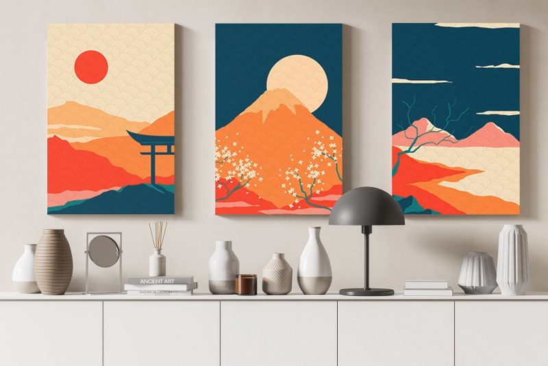 set of home gallery Set of three Decorative Frames Oriental Landscape Printed Canvas wall art cm