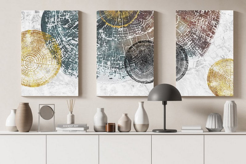 set of home gallery bstract golden wood grain art Printed Canvas wall art cm