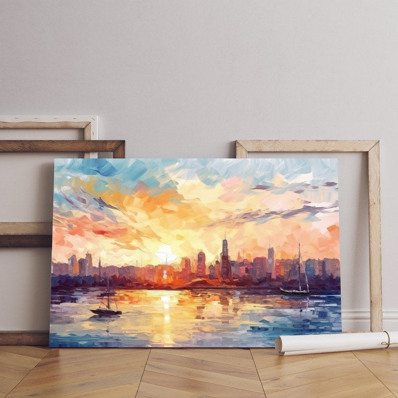 home gallery large city style impressionism painting Printed Canvas wall art cm