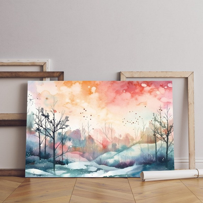 home gallery watercolor painting snowy landscape with snowy Printed Canvas wall art cm