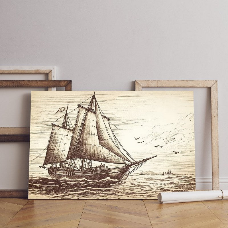 home gallery drawing-sketch-vintage-ship-sailboat-generative Printed canvas wall art cm