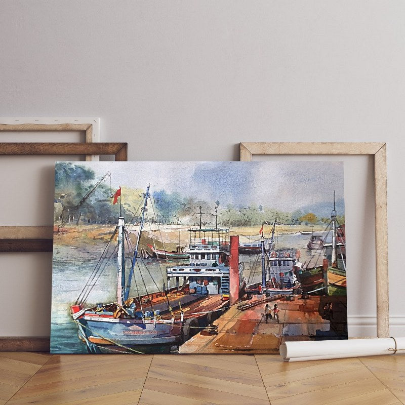 Home Gallery watercolor fishing boats Printed canvas wall art cm