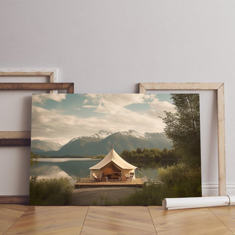 Home Gallery luxurious glamping site with stunning lake mountain Printed canvas wall art cm