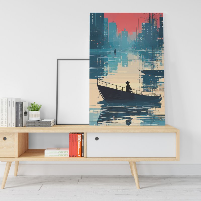 Old Fishing Village in japenese landscape Printed canvas wall art