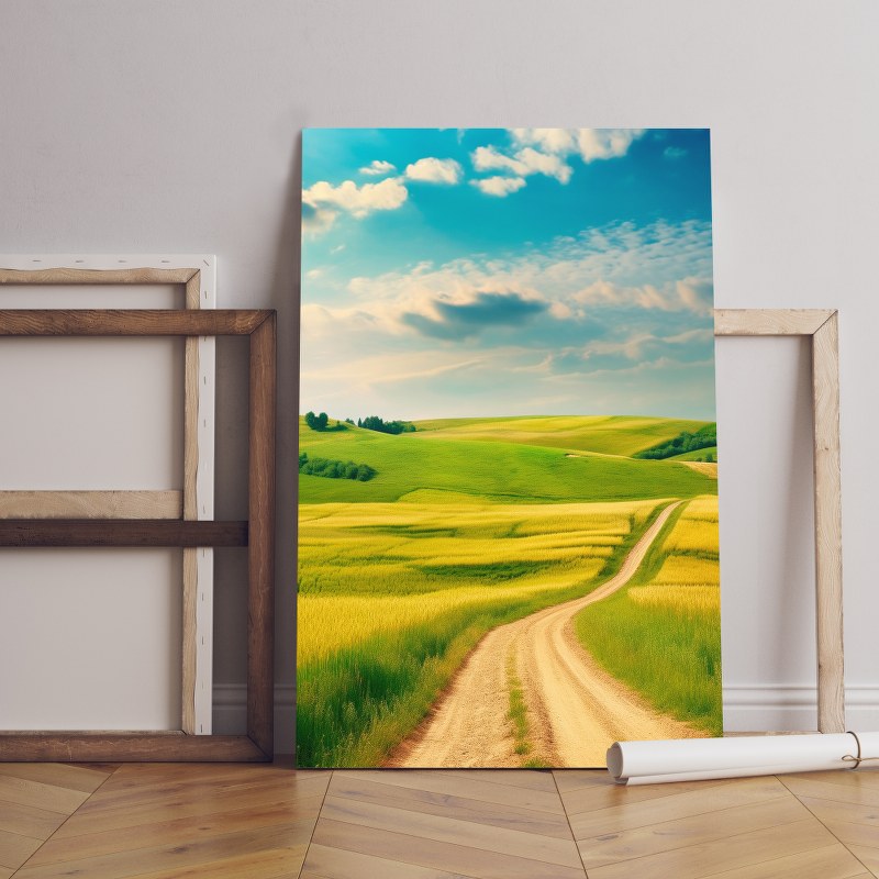 Road through summer green field Printed canvas wall art