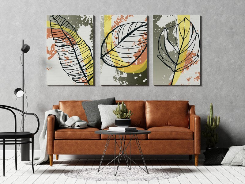 Set of Golden Black Leaf Plants Printed canvas wall art cm