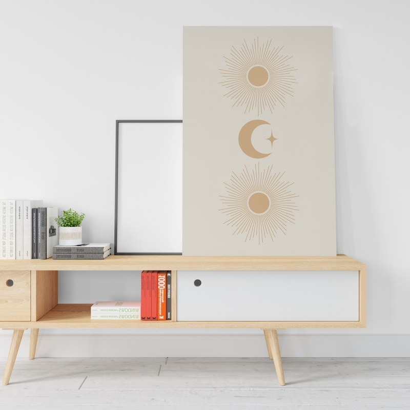 Two sun with crescent moon Printed canvas wall art cm