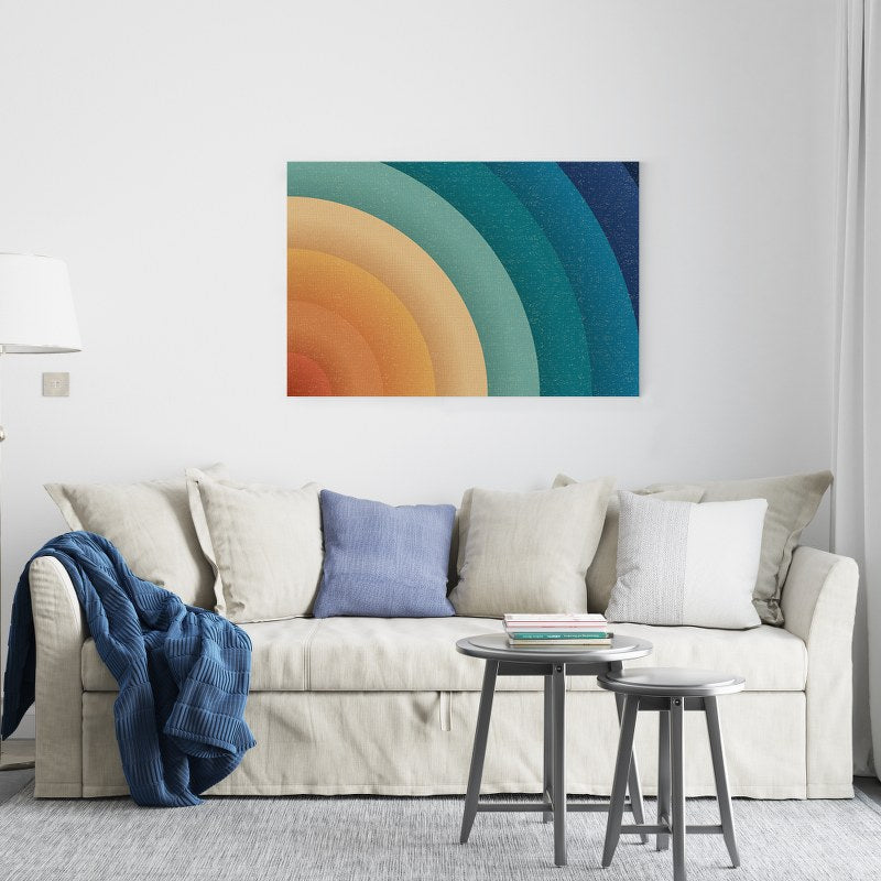 Vintage 70s quarter radial sun retro vector Printed canvas wall art cm