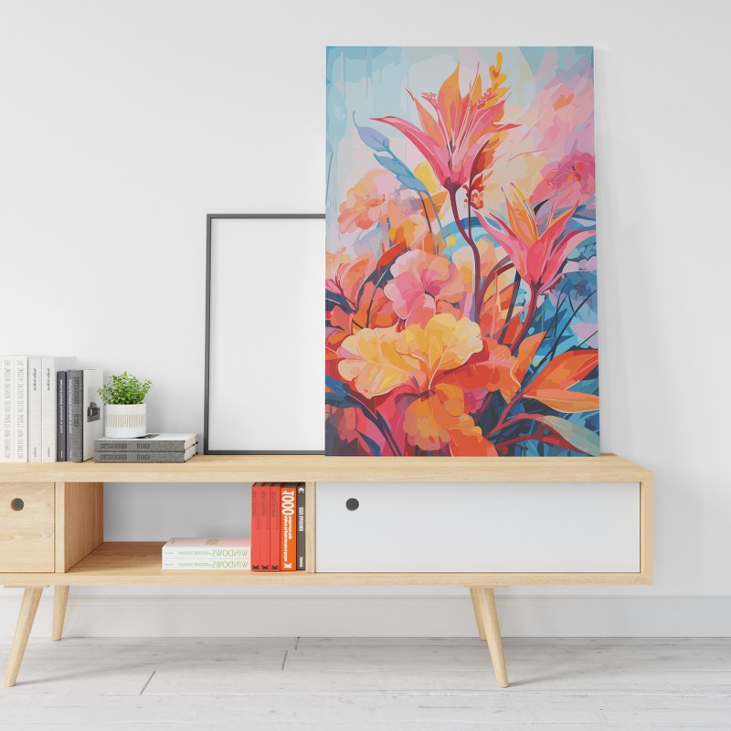 Watercolor jungle flowers painting colorful floral abstract background