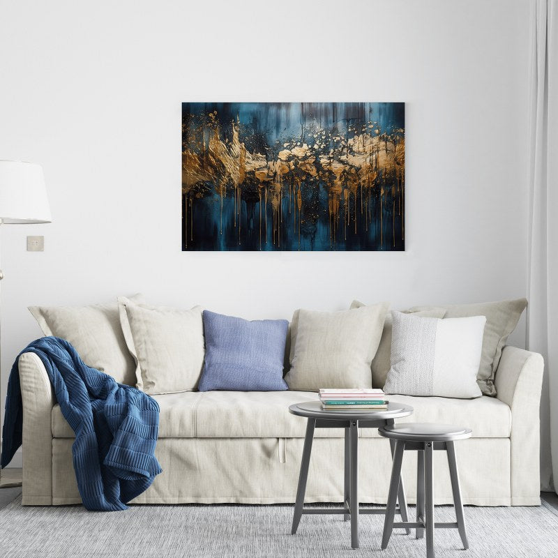 Dark Blue And Gold Abstract printed canvas wall art