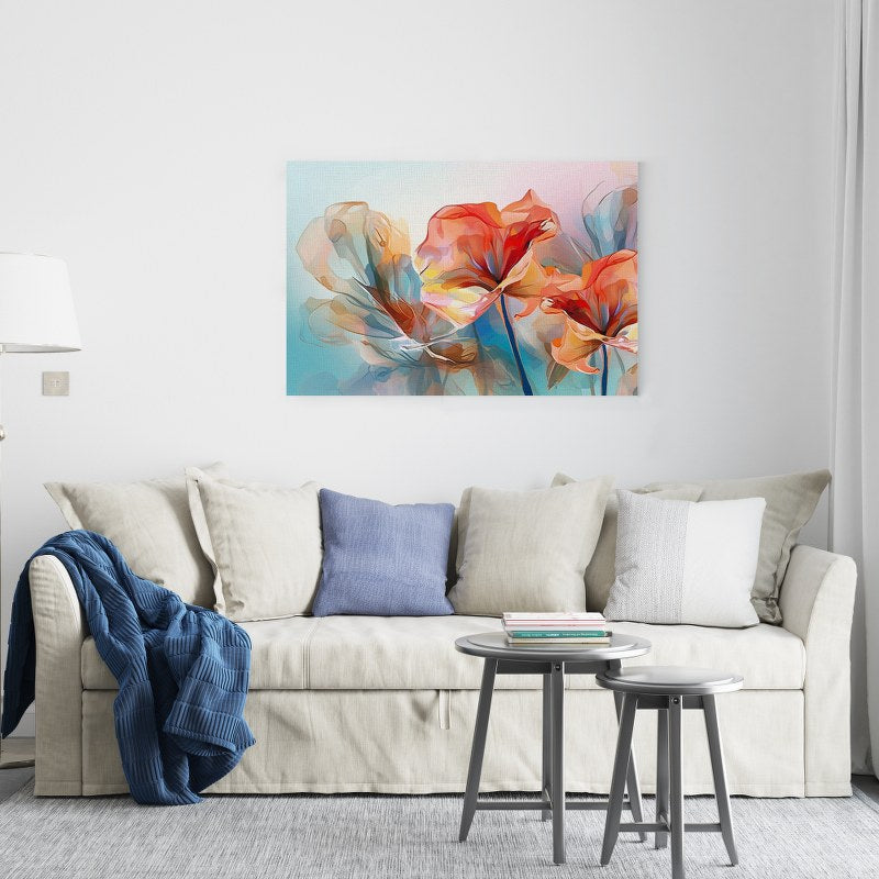 Three colorful flowers printed canvas wall art