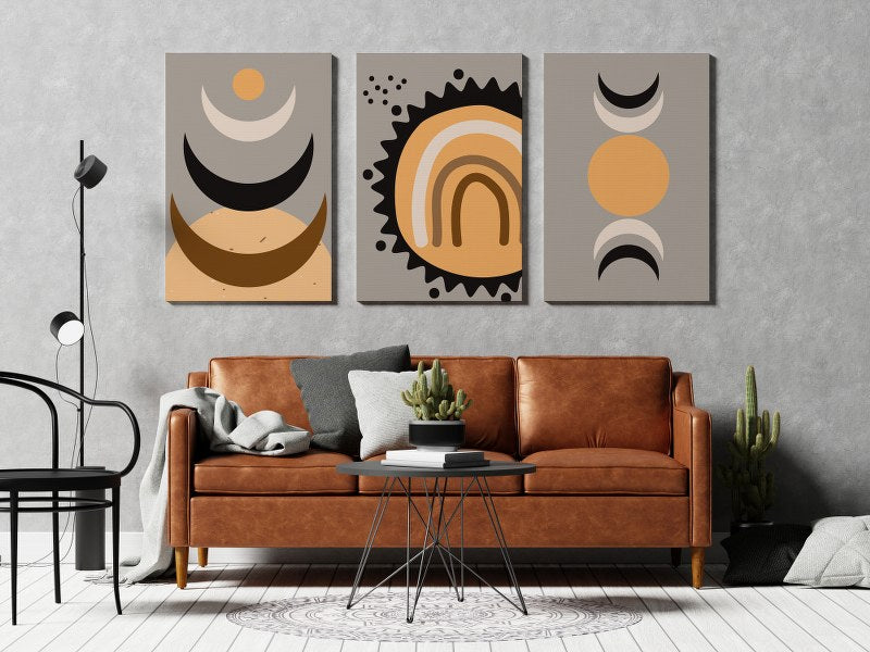 set of Phases Of Moon Art, Set Of 3 Printed canvas wall art