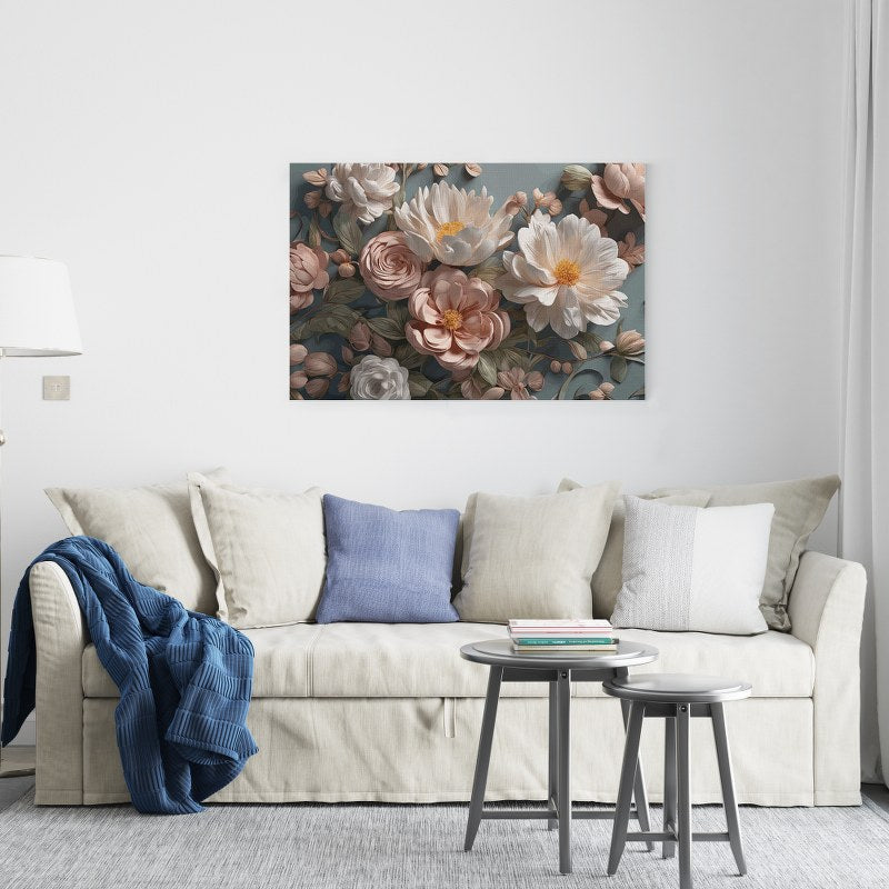 Vintage Peonies Oil Painting Moody Flower Printed canvas wall art