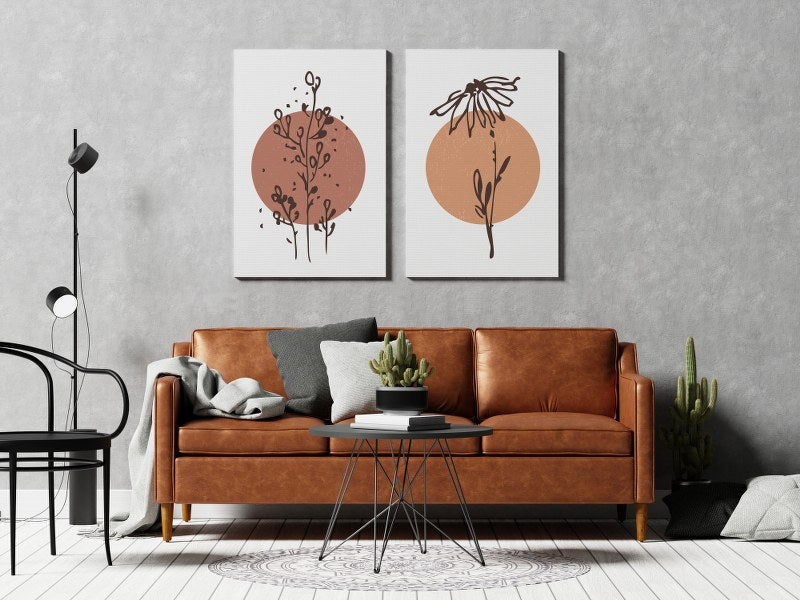 Set of 2 Botanical wall art vector pattern of flowers and branches