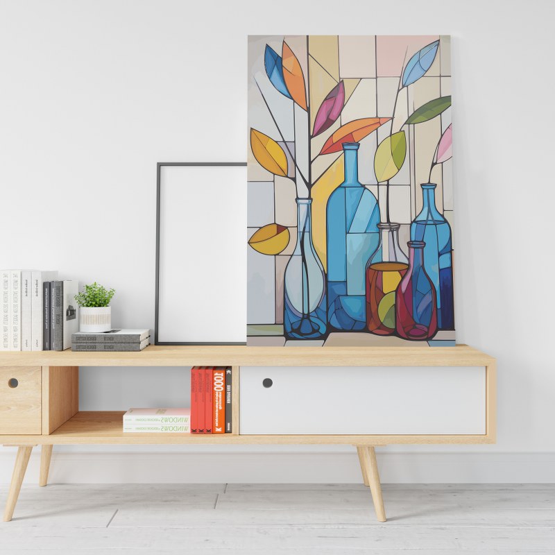 Colorful Bottles made from windows glass Printed Canvas wall art