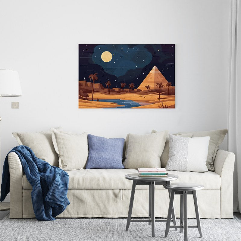 Egyptian Pyramids At Sunset with palm trees Printed Canvas wall art