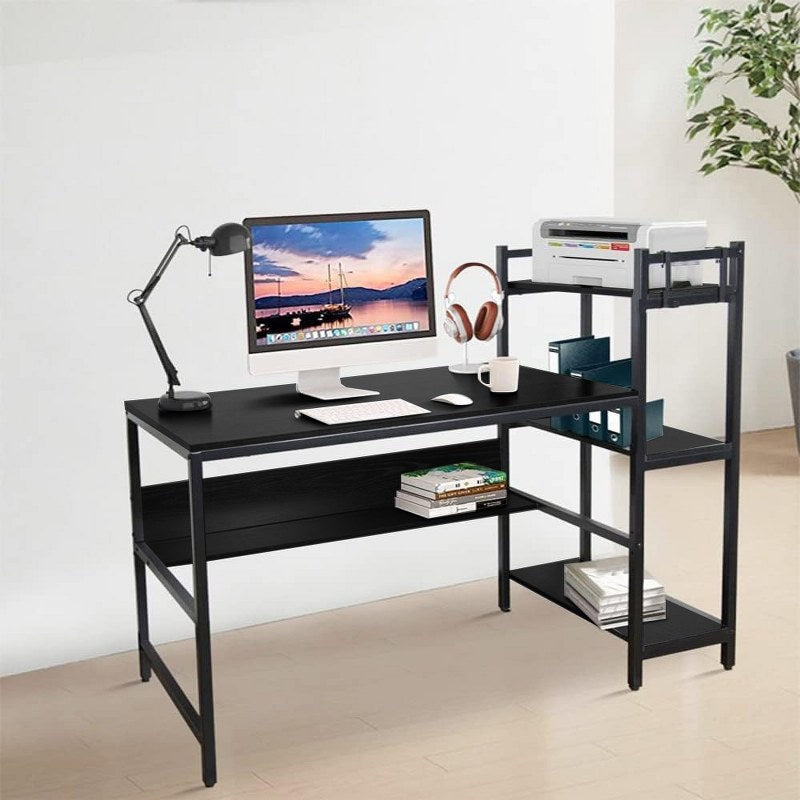 Modern Wood Desk with Four Tier Storage Shelves
