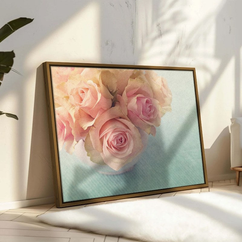 Abstract framed portrait of white roses in a vase Framed wall art