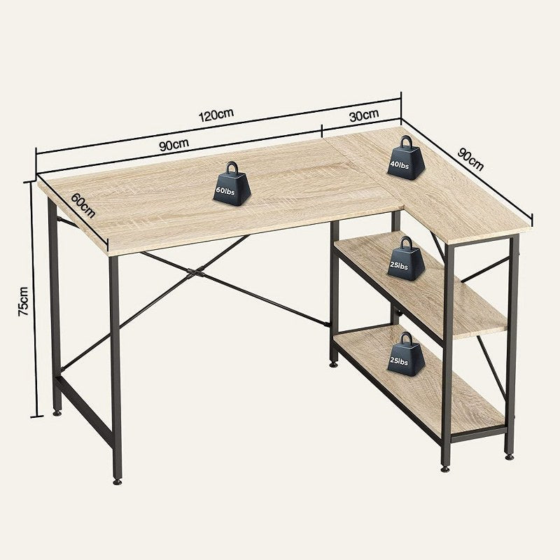 Office Desk with Shelves 120 cm Reversible Corner