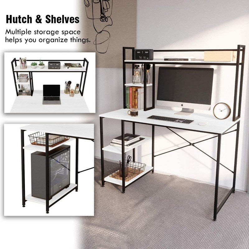 Computer Desk 120 cm with Hutch and Storage Shelves
