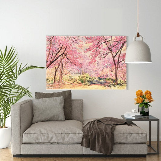Canvas Wall Art, Abstract Portrait of landscape pink flower of Wild cherry tree  cm