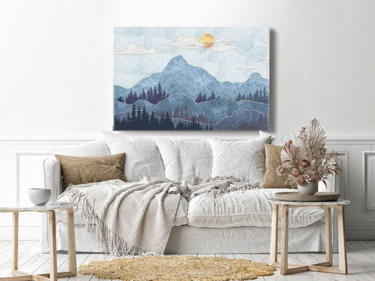 Canvas Wall Art, Abstract Portrait of Silhouettes of mountains with trees  cm