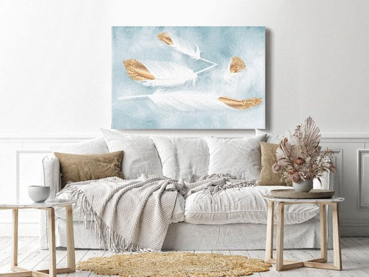 Canvas Wall Art, Abstract Portrait of White and gold feathers  cm