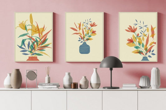 set of Canvas Wall Art, Abstract Portrait of modern floral
