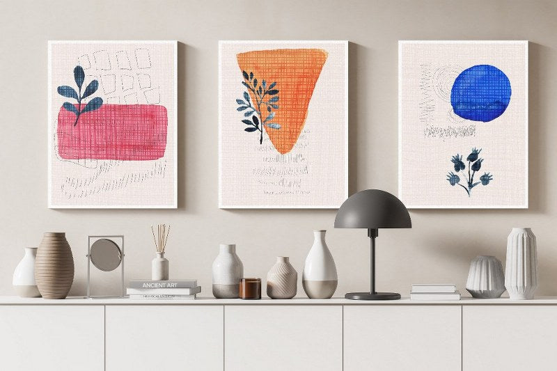 set of Canvas Wall Art, Abstract Portrait of illustrations with watercolor geometric blurs  cm