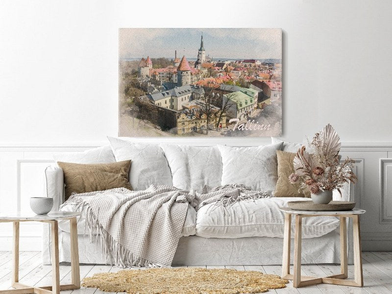 Canvas Wall Art, Abstract Portrait of Old Town in summer, Estonia  cm