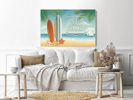 Canvas Wall Art, Abstract Portrait of summer background with surf boards