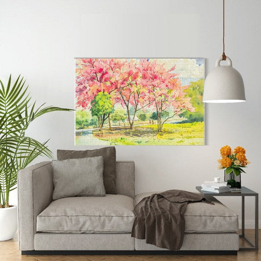 Canvas Wall Art, Abstract Portrait of wild himalayan cherry tree flowers in sky and cloud background