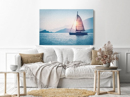 Canvas Wall Art, Abstract Portrait of Sailboat in the sea in the evening sunlight