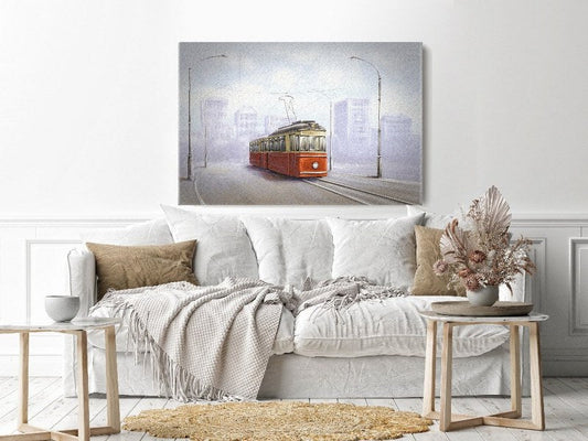 Canvas Wall Art, Abstract Portrait of old tram in old city