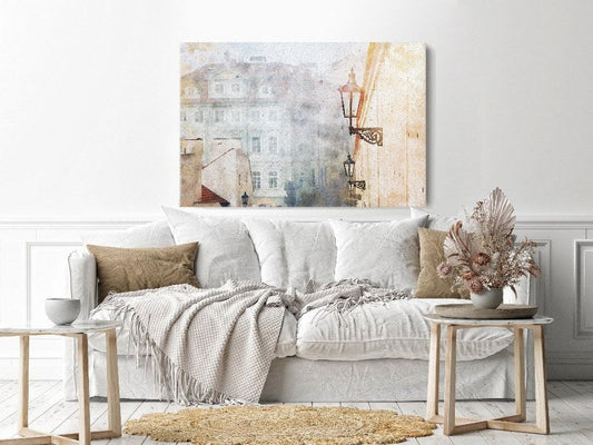 Canvas Wall Art, Abstract Portrait of Prague alley with old houses