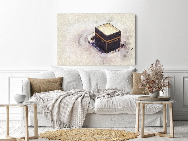Canvas Wall Art, Abstract Portrait of rawing of the Kaaba prayer in Mecca