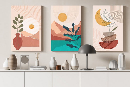 set of home gallery Set of three boho covers Printed Canvas wall art   cm