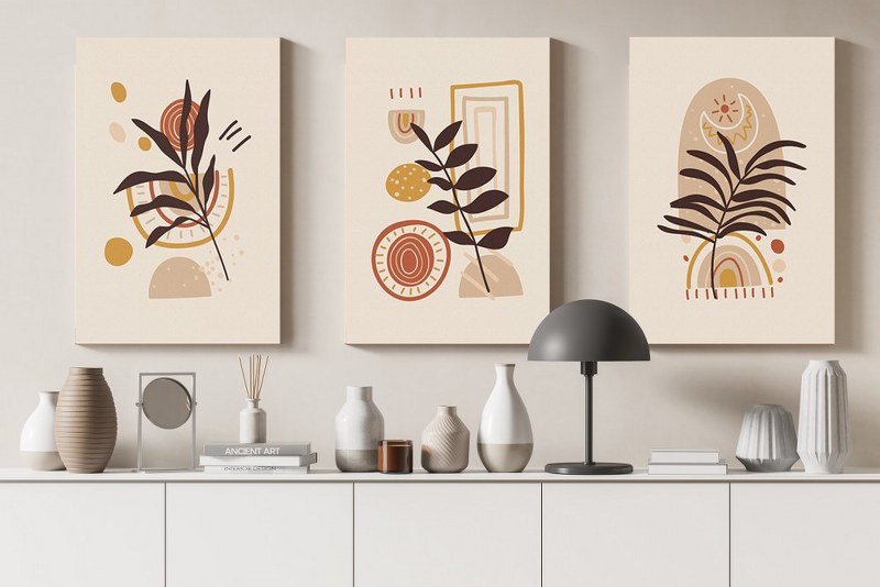 set of home gallery Set of three hand drawn flat design boho Printed Canvas wall art   cm