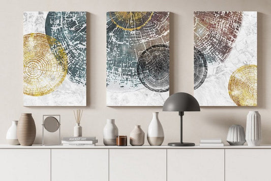 set of home gallery bstract golden wood grain art Printed Canvas wall art   cm