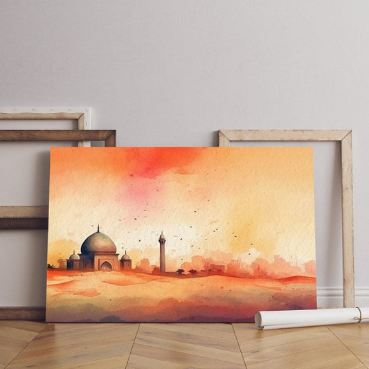 home gallery abstract mosque desert watercolor background paper ramadan eid Printed Canvas wall art   cm