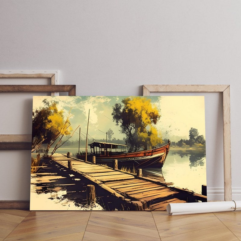 home gallery painting boat water with boat it Printed Canvas wall art   cm