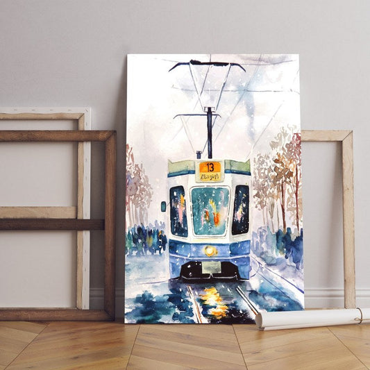 home gallery tram oil painting Printed Canvas wall art   cm