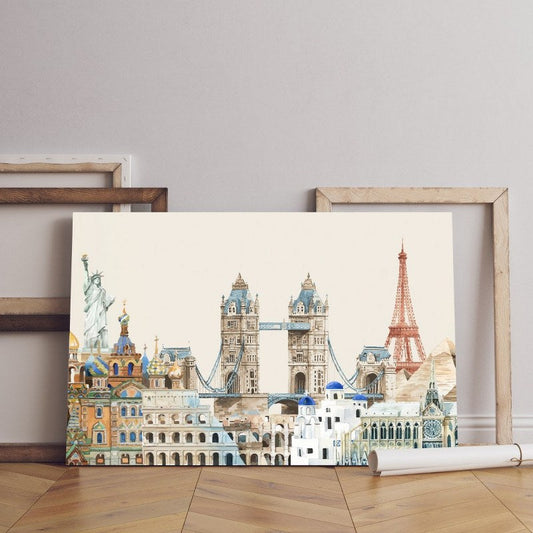 Home Gallery set famous landmark Printed canvas wall art   cm