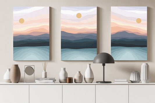 set of Home Gallery set three beautiful contemporary Printed canvas wall art   cm