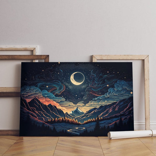 Home Gallery illustration night sky with stars moon constellations Printed canvas wall art   cm