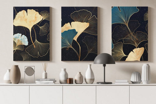 set of Home Gallery Listyya gikgo trph zoloto Printed canvas wall art   cm