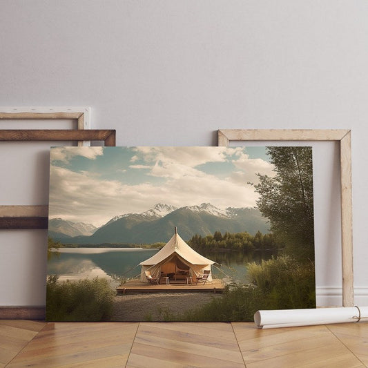 Home Gallery luxurious glamping site with stunning lake mountain Printed canvas wall art   cm